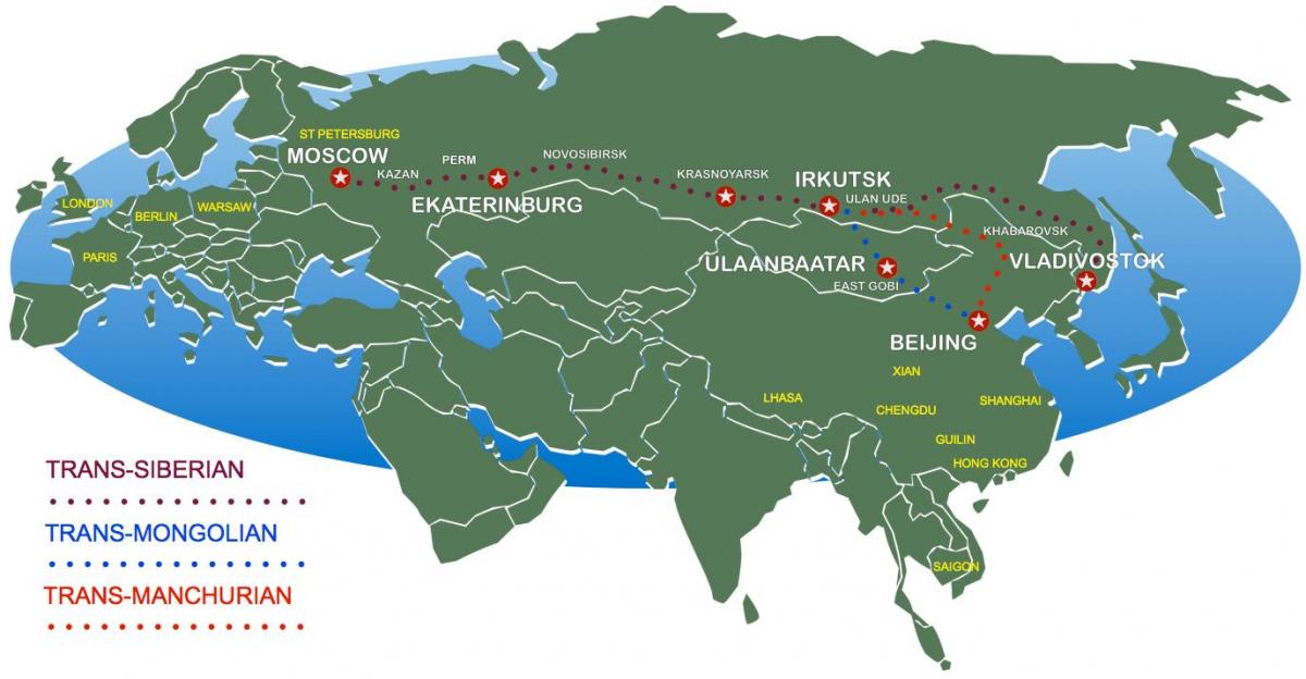 bản đồ của Moscow để vladivostok tuyến đường xe lửa